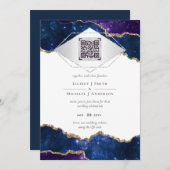 Invitation Moderne Agate Bleu MARIAGE SUITE QR Code (Devant / Derrière)