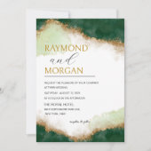 Invitation Moderne Agate Green & Gold Luxury Mariage (Devant)
