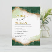 Invitation Moderne Agate Green & Gold Luxury Mariage (Debout devant)