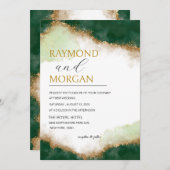 Invitation Moderne Agate Green & Gold Luxury Mariage (Devant / Derrière)
