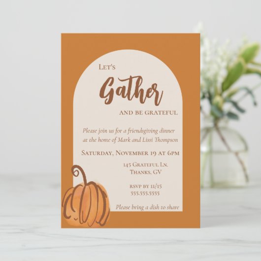Invitation Moderne amis de citrouille à l'aquarelle en terre (Debout devant)