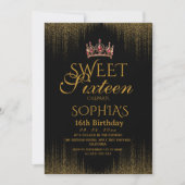 Invitation Moderne Anniversaire 16 Ans Chic Noir (Devant)