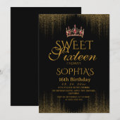 Invitation Moderne Anniversaire 16 Ans Chic Noir (Devant / Derrière)
