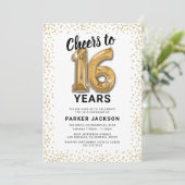 Invitation Moderne Anniversaire 16 Ans Or Blanc (Debout devant)