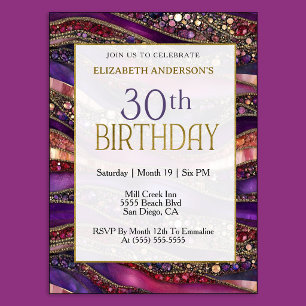 Invitation Moderne Anniversaire 30 Ans Strata Or Violet Bijou