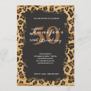 Invitation Moderne Anniversaire 50 Ans Grunge Léopard Safari