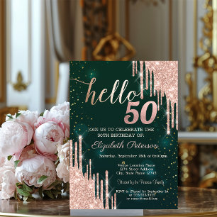 Invitation Moderne Anniversaire 50 Ans Rose Gold Paillettes s
