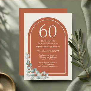 Invitation Moderne Anniversaire 60 Ans Terracotta Eucalyptus