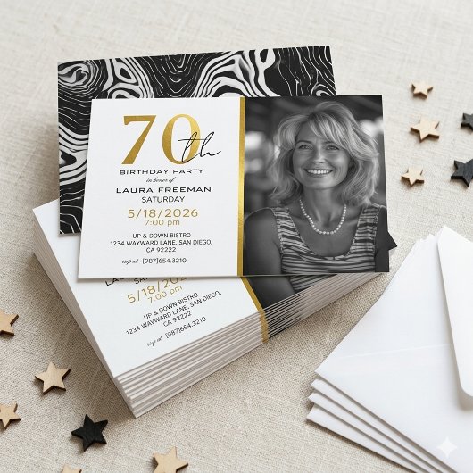 Invitation Moderne Anniversaire 70 Ans Noir & Or A