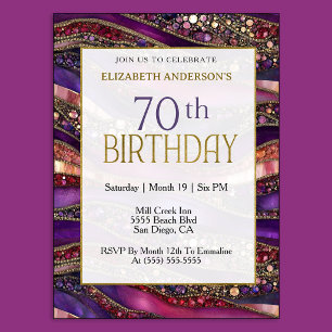 Invitation Moderne Anniversaire 70 Ans Strata Or Violet Bijou