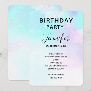 Invitation Moderne Anniversaire Abstrait Bleu et Violet Aquar