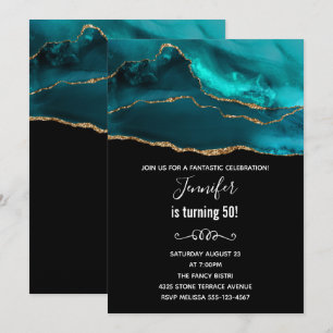 Invitation Moderne Anniversaire Abstrait en Teal et Or avec P
