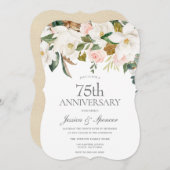 Invitation Moderne Anniversaire de Mariage 75 Ans Floral Blan (Devant / Derrière)