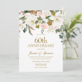 Invitation Moderne Anniversaire de Mariage Blanc Floral 60 an (Debout devant)