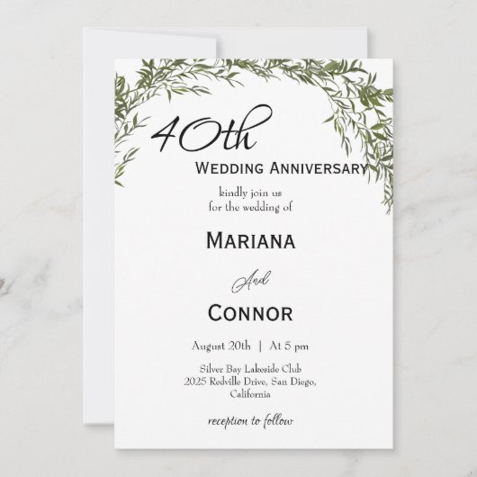 Invitation Moderne Anniversaire de Mariage Classique avec Feu (Devant)