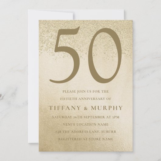 Invitation Moderne Anniversaire de Mariage de 50 ans en Or (Devant)