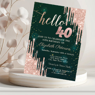 Invitation Moderne Anniversaire des 40 ans Vert avec Gouttes