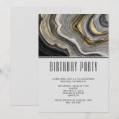 Invitation Moderne Anniversaire en Or et Agate Grise Géode Pi (Devant / Derrière)