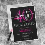 Invitation Moderne Anniversaire Minimal Rose Quarante Fabuleu<br><div class="desc">Moderne et chic,  cette invitation d'anniversaire pour les quarante ans combine le noir et blanc classique avec des accents de rose vif. Son design minimal est un design simple et amusant pour célébrer l'anniversaire marquant. Créé par Simply Farmhouse Press.</div>