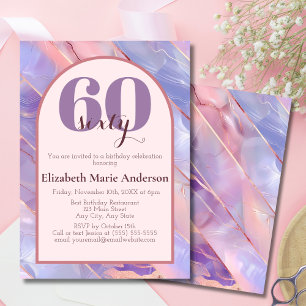 Invitation Moderne Anniversaire Rose Violet Or Agate Pour Ell