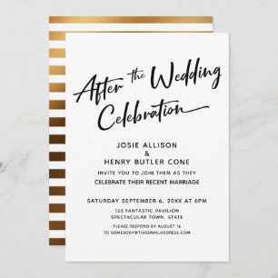 Invitation Moderne après la célébration Mariage Gold Stripes
