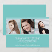 Invitation Moderne Aqua Blue Photo Collage de la fête de grad (Devant / Derrière)