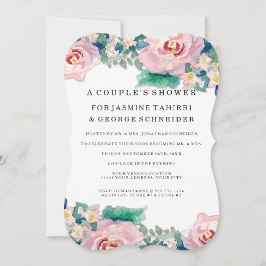 Invitation MODERNE Aquarelle Chic Larges Rayures avec Roses (Devant)