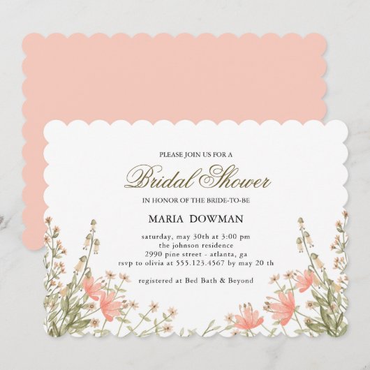 Invitation Moderne Aquarelle fleur sauvage Fête des mariées f (Devant / Derrière)