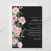 Invitation Moderne aquarelle florale Noir et rose Mariage (Devant)