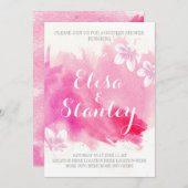 Invitation Moderne aquarelle rose fleurs couples douche (Devant / Derrière)