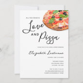 Invitation moderne aquarelle simple amour et pizza (Devant)
