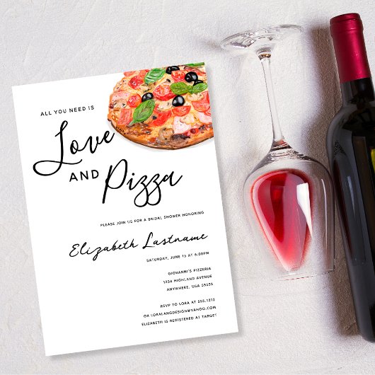 Invitation moderne aquarelle simple amour et pizza