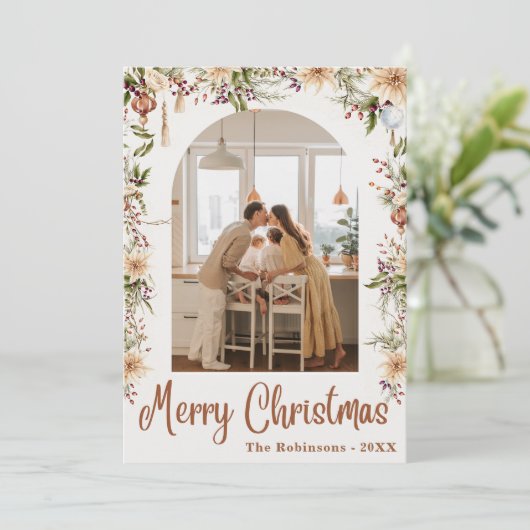 Invitation Moderne Arche florale Boho Joyeux Noël 1 Photo (Debout devant)