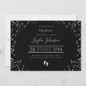 Invitation moderne, argent et Baby shower noir (Devant)