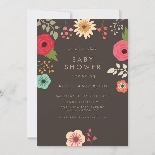 INVITATION MODERNE AU BABY SHOWER FLORAL (Devant)