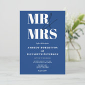 Invitation Moderne audacieux M. Mrs script chic bleu photo ma (Debout devant)