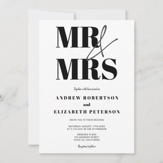 Invitation Moderne audacieux mariage photo M. Mrs script (Devant)