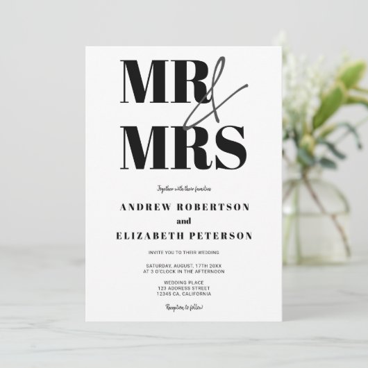 Invitation Moderne audacieux mariage photo M. Mrs script (Debout devant)