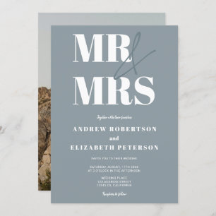 Invitation Moderne audacieux Mr. Mrs script dusty bleu photo 