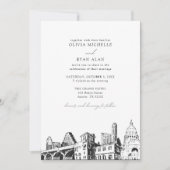 Invitation Moderne Austin Skyline Mariage noir et blanc (Devant)