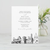Invitation Moderne Austin Skyline Mariage noir et blanc (Debout devant)