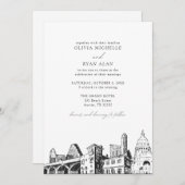 Invitation Moderne Austin Skyline Mariage noir et blanc (Devant / Derrière)