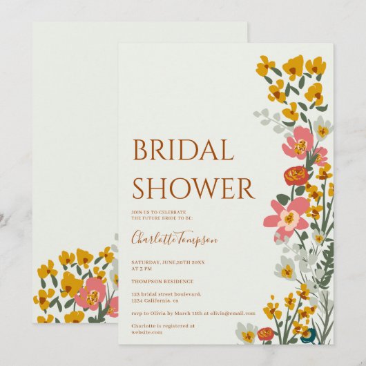 Invitation Moderne automne fleurs rétro douches nuptiales ver (Devant / Derrière)