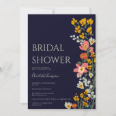 Invitation Moderne automne fleurs rétro marine bleu nuptiale (Devant)