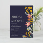 Invitation Moderne automne fleurs rétro marine bleu nuptiale (Debout devant)