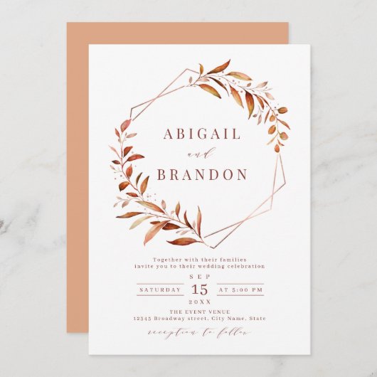 Invitation Moderne Automne Vert Géométrique Rustique Mariage  (Devant / Derrière)