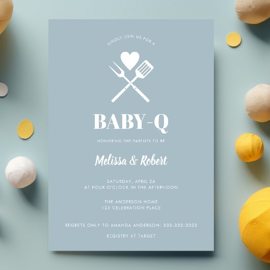 Invitation Moderne Baby shower BBQ Bleu Bleu Simple