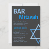 Invitation Moderne Bar Mitzvah Invitition - Bleu & Gris (Devant)