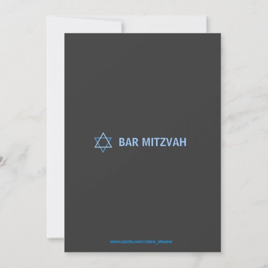 Invitation Moderne Bar Mitzvah Invitition - Bleu & Gris (Dos)