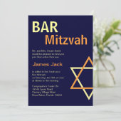 Invitation moderne Bar Mitzvah - Orange & Navy Blu (Debout devant)